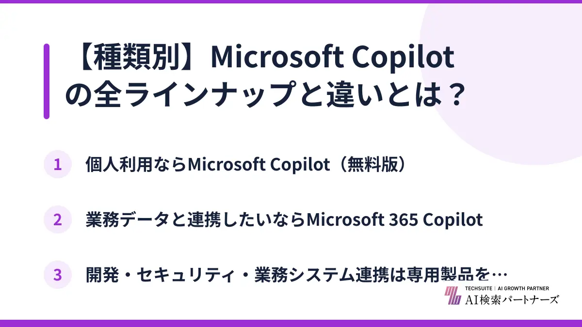 【種類別】Microsoft Copilotの全ラインナップと違いとは？