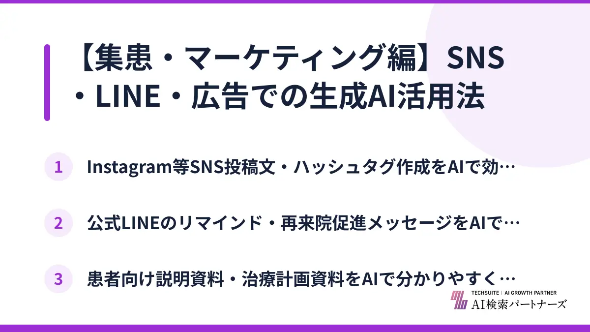 【集患・マーケティング編】SNS・LINE・広告での生成AI活用法