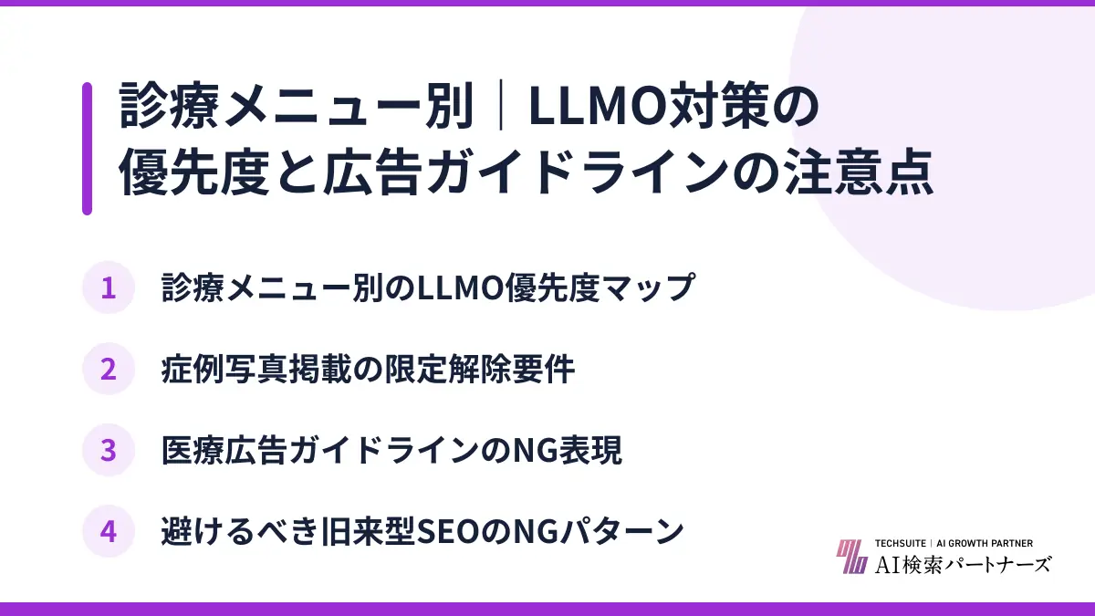 診療メニュー別｜LLMO対策の優先度と広告ガイドラインの注意点