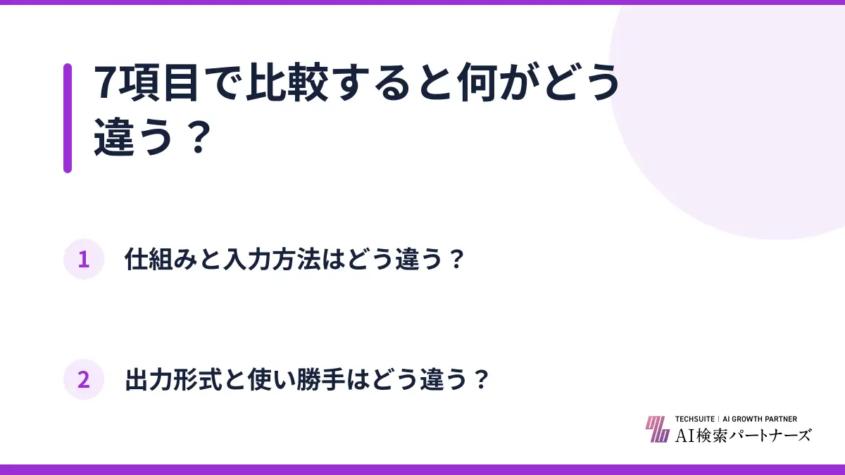 7項目で比較すると何がどう違う？