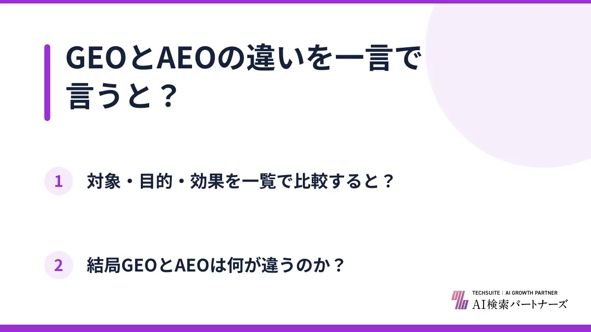GEOとAEOの違いを一言で言うと？