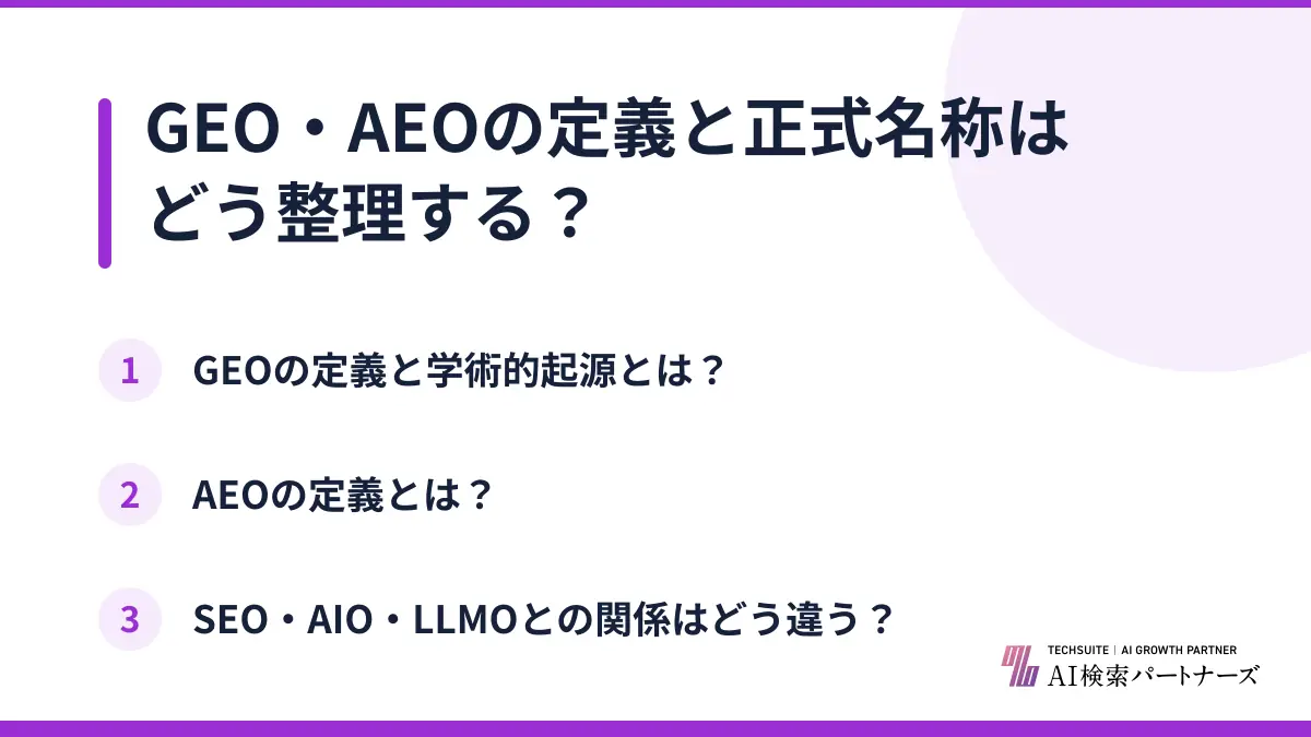 GEO・AEOの定義と正式名称はどう整理する?