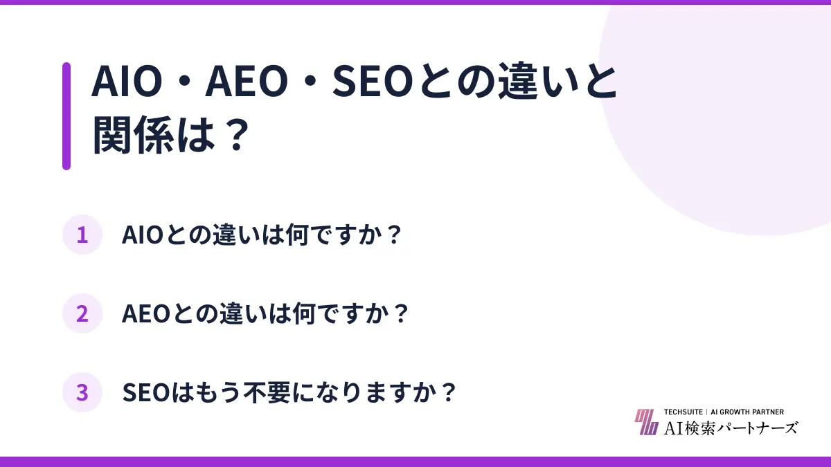 AIO・AEO・SEOとの違いと関係は？