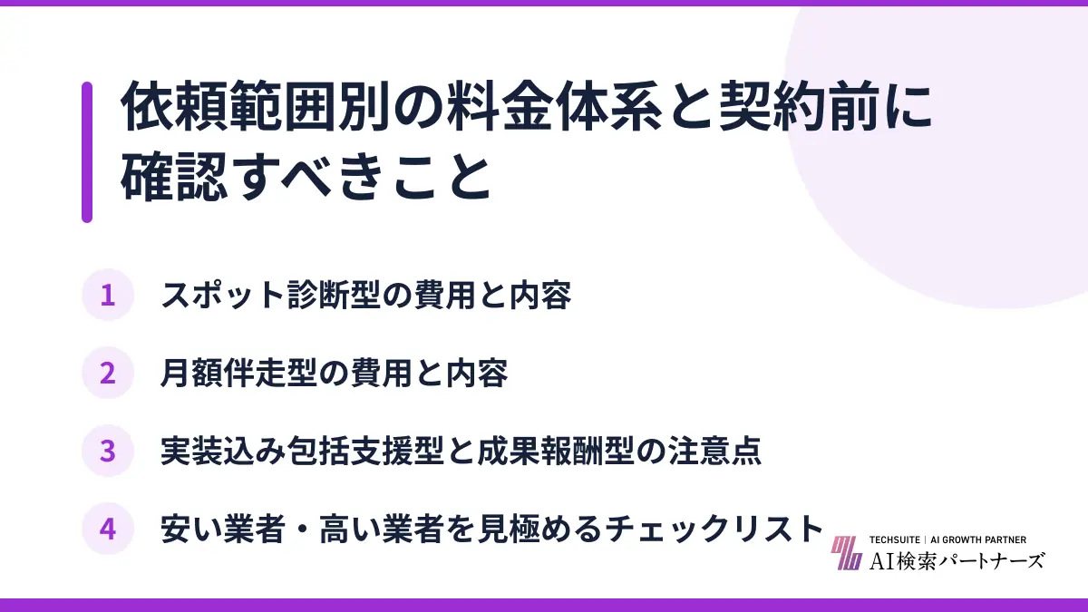 依頼範囲別の料金体系と契約前に確認すべきこと