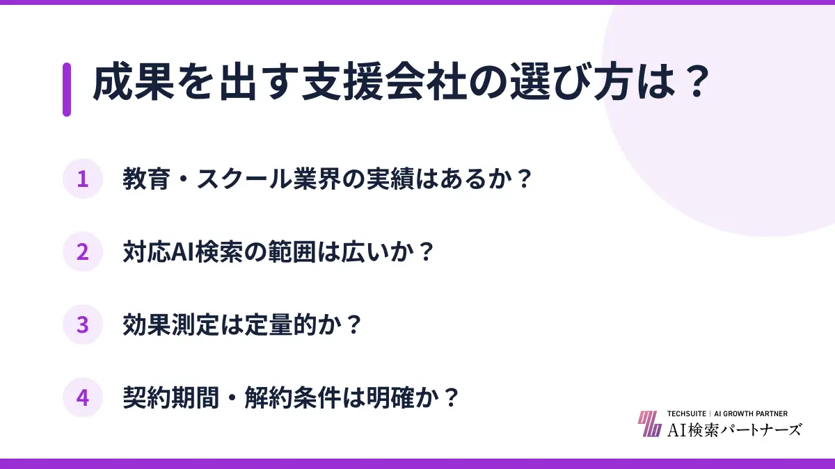 成果を出す支援会社の選び方は?