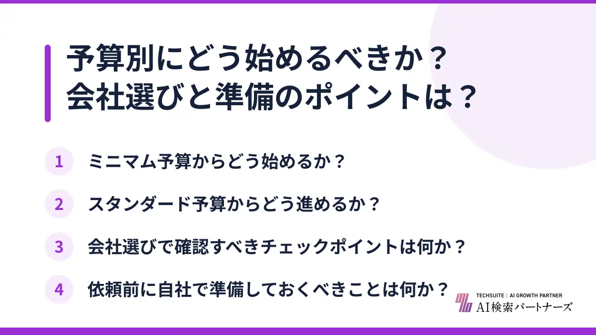予算別にどう始めるべきか？会社選びと準備のポイントは？