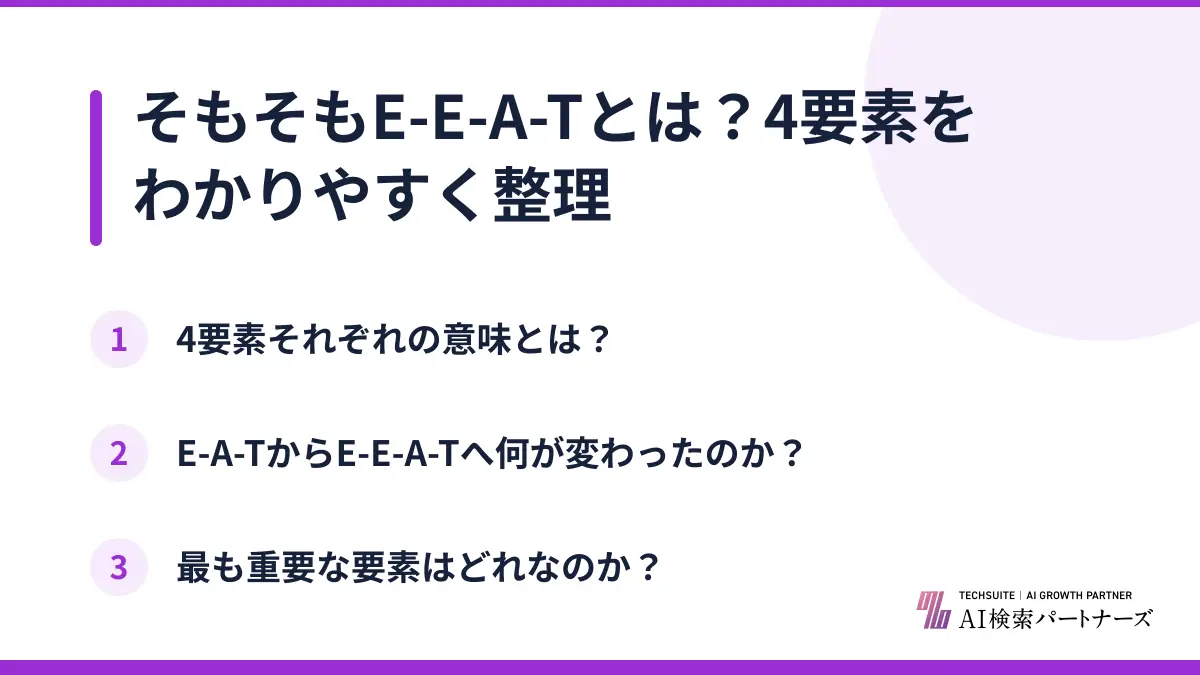そもそもE-E-A-Tとは？4要素をわかりやすく整理