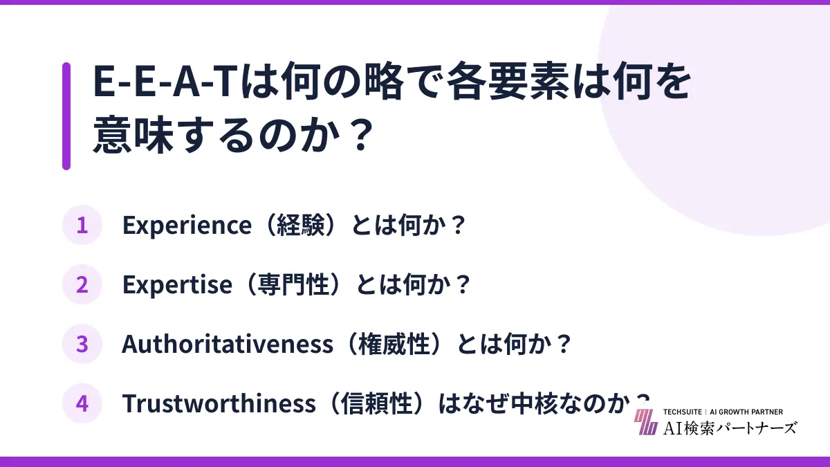 E-E-A-Tは何の略で各要素は何を意味するのか？