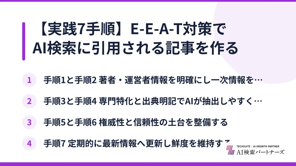 【実践7手順】E-E-A-T対策でAI検索に引用される記事を作る