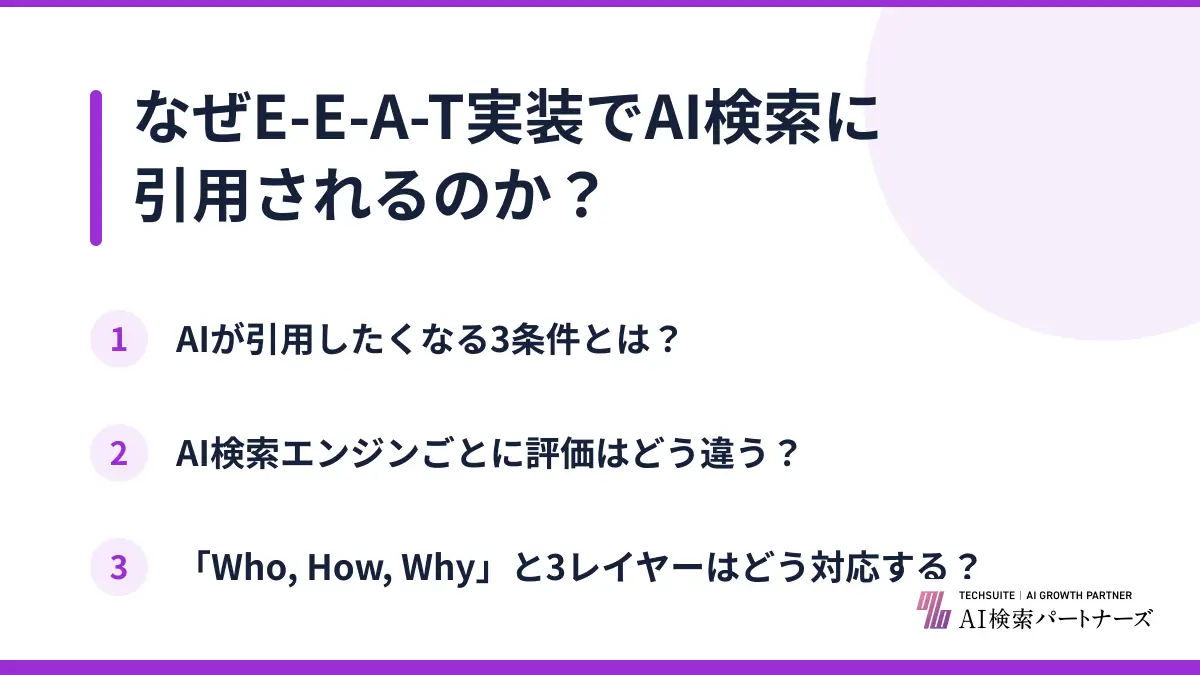 なぜE-E-A-T実装でAI検索に引用されるのか?