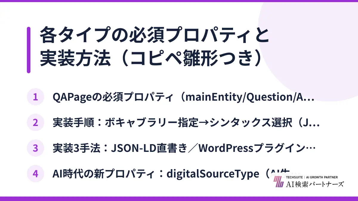 各タイプの必須プロパティと実装方法（コピペ雛形つき）