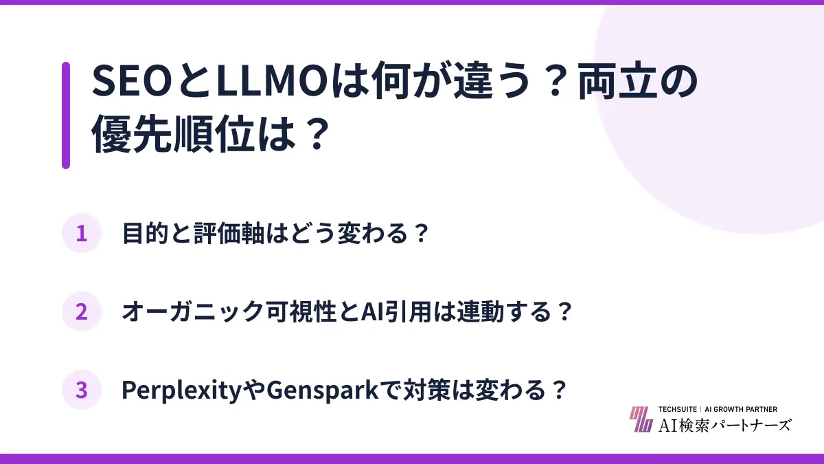 SEOとLLMOは何が違う？両立の優先順位は？