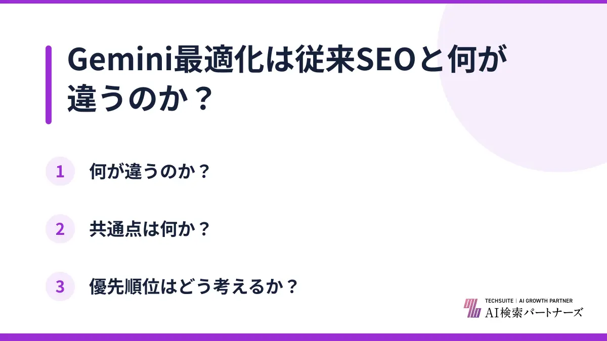 Gemini最適化は従来SEOと何が違うのか?
