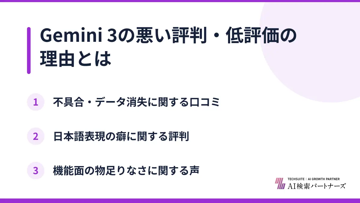 Gemini 3の悪い評判・低評価の理由とは