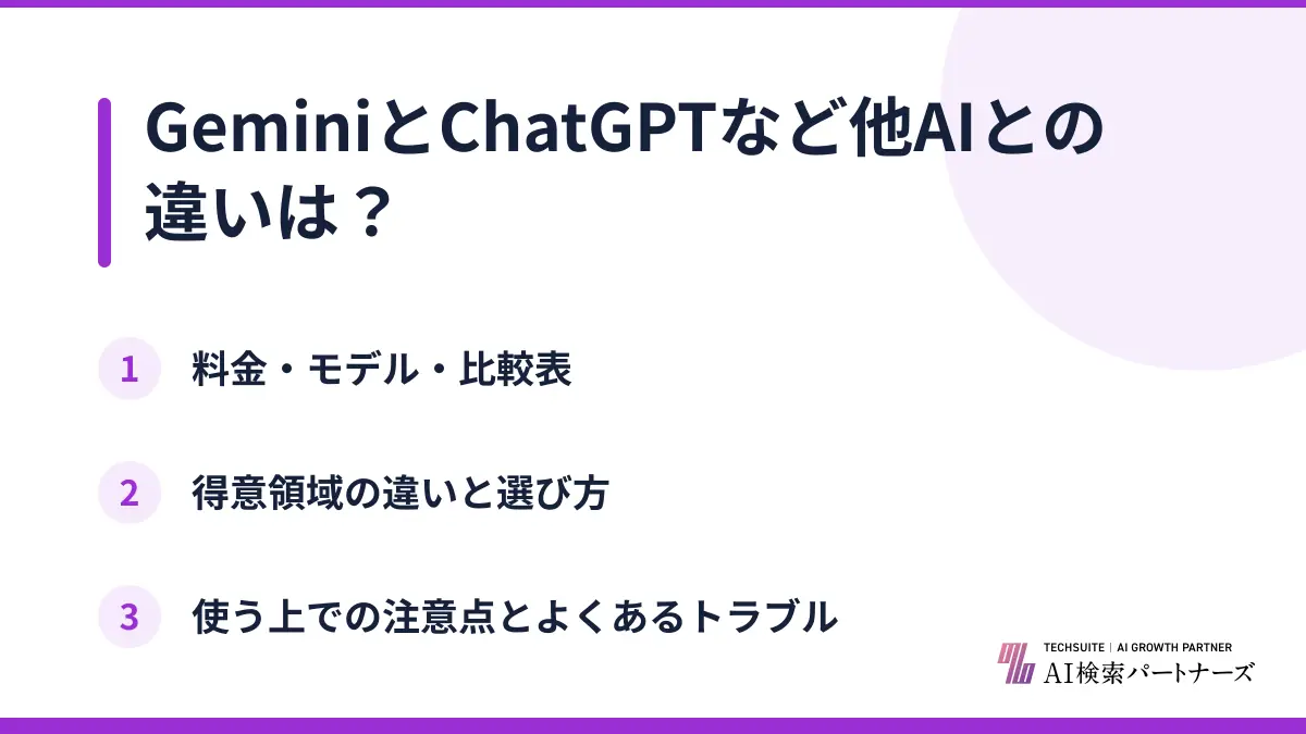 GeminiとChatGPTなど他AIとの違いは？
