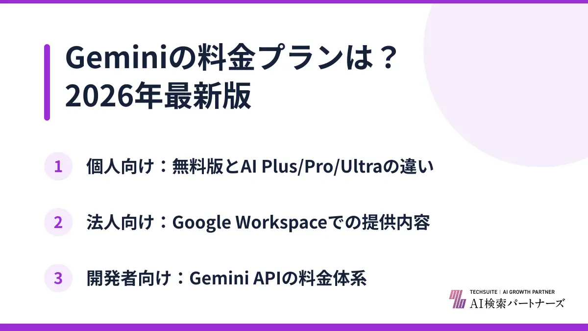 Geminiの料金プランは?2026年最新版