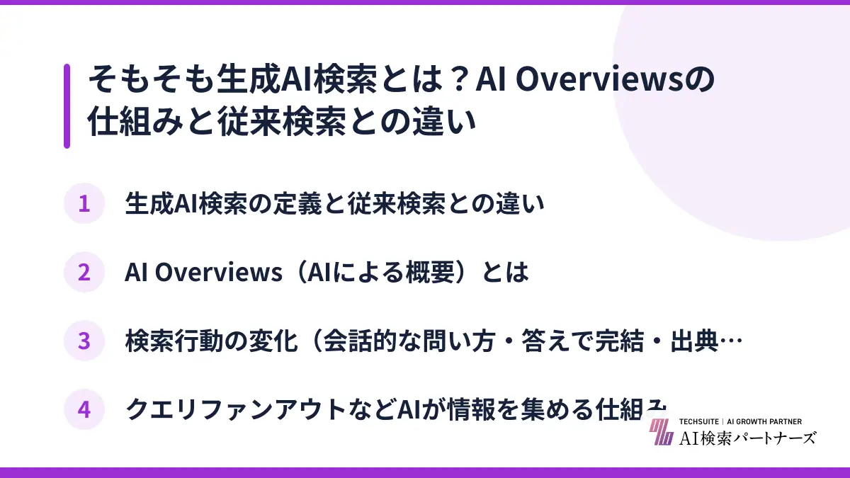 そもそも生成AI検索とは？AI Overviewsの仕組みと従来検索との違い