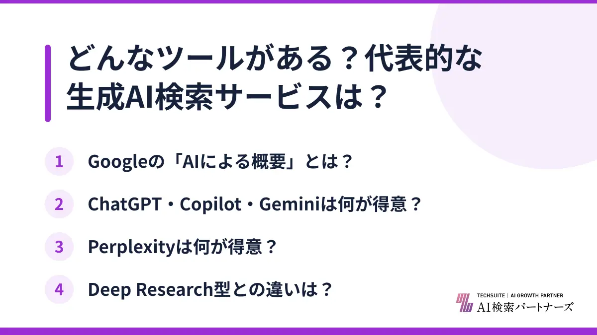 どんなツールがある？代表的な生成AI検索サービスは？