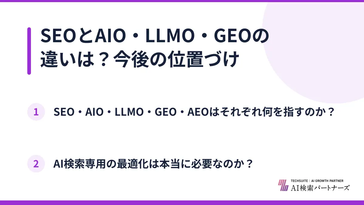 SEOとAIO・LLMO・GEOの違いは？今後の位置づけ