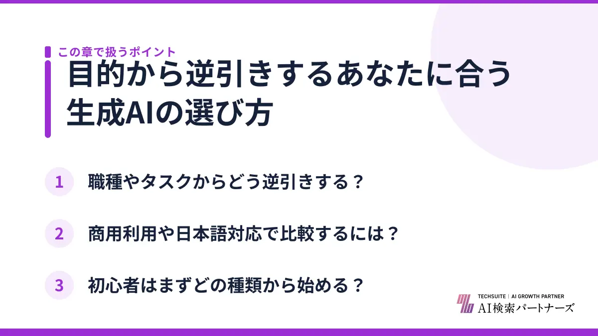 目的から逆引きするあなたに合う生成AIの選び方