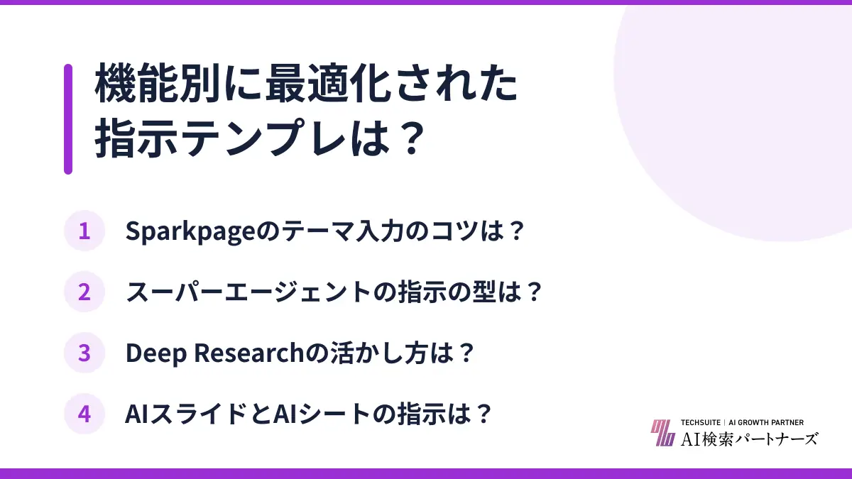 機能別に最適化された指示テンプレは？