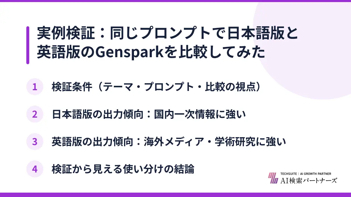 実例検証：同じプロンプトで日本語版と英語版のGensparkを比較してみた