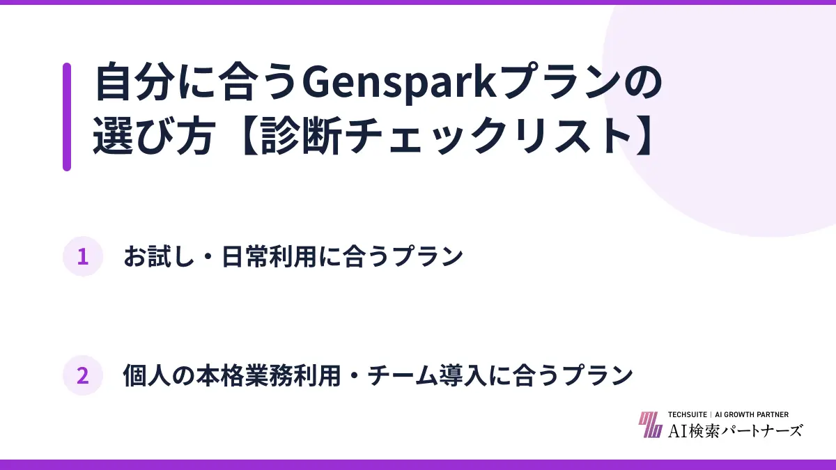自分に合うGensparkプランの選び方【診断チェックリスト】