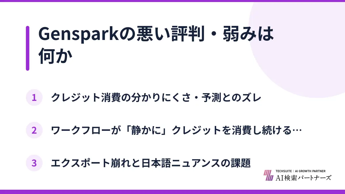 Gensparkの悪い評判・弱みは何か