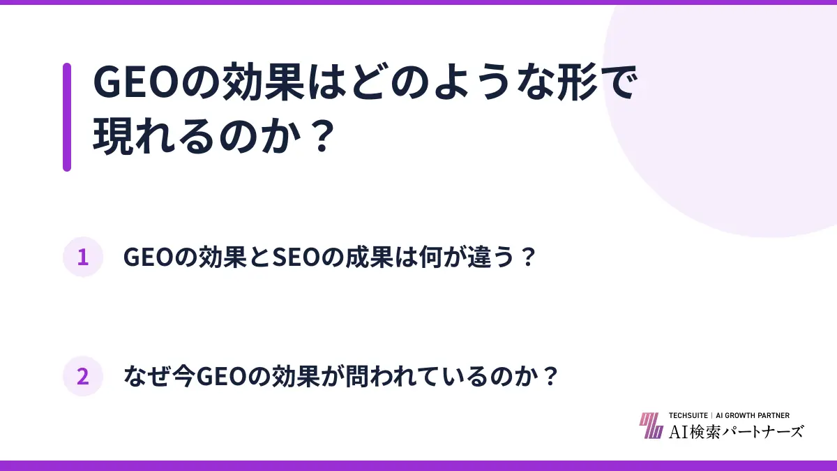 GEOの効果はどのような形で現れるのか?