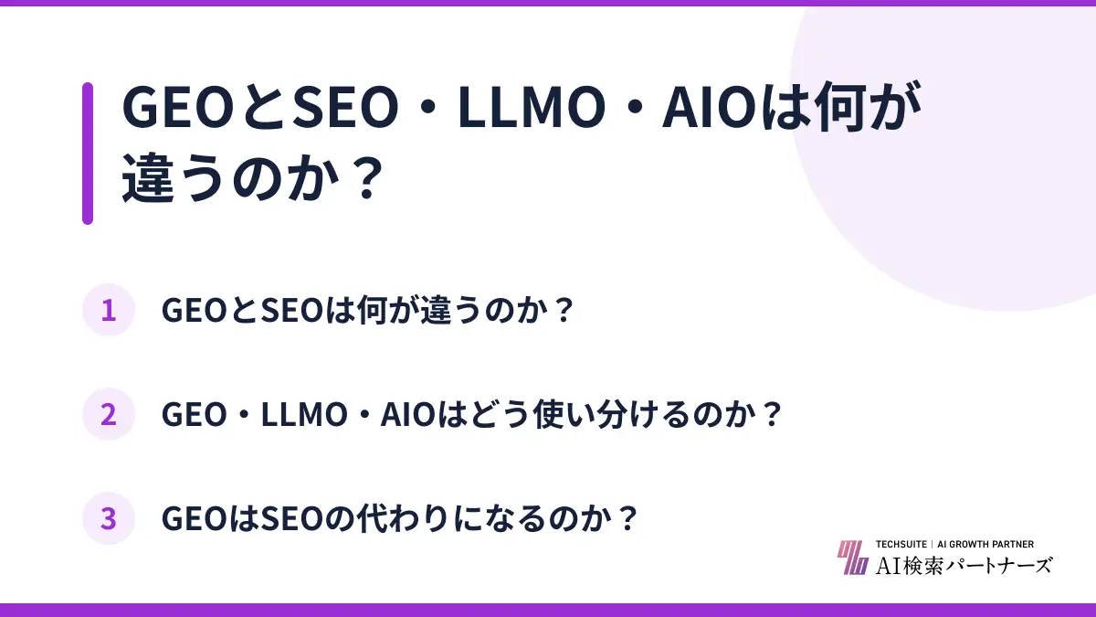GEOとSEO・LLMO・AIOは何が違うのか？