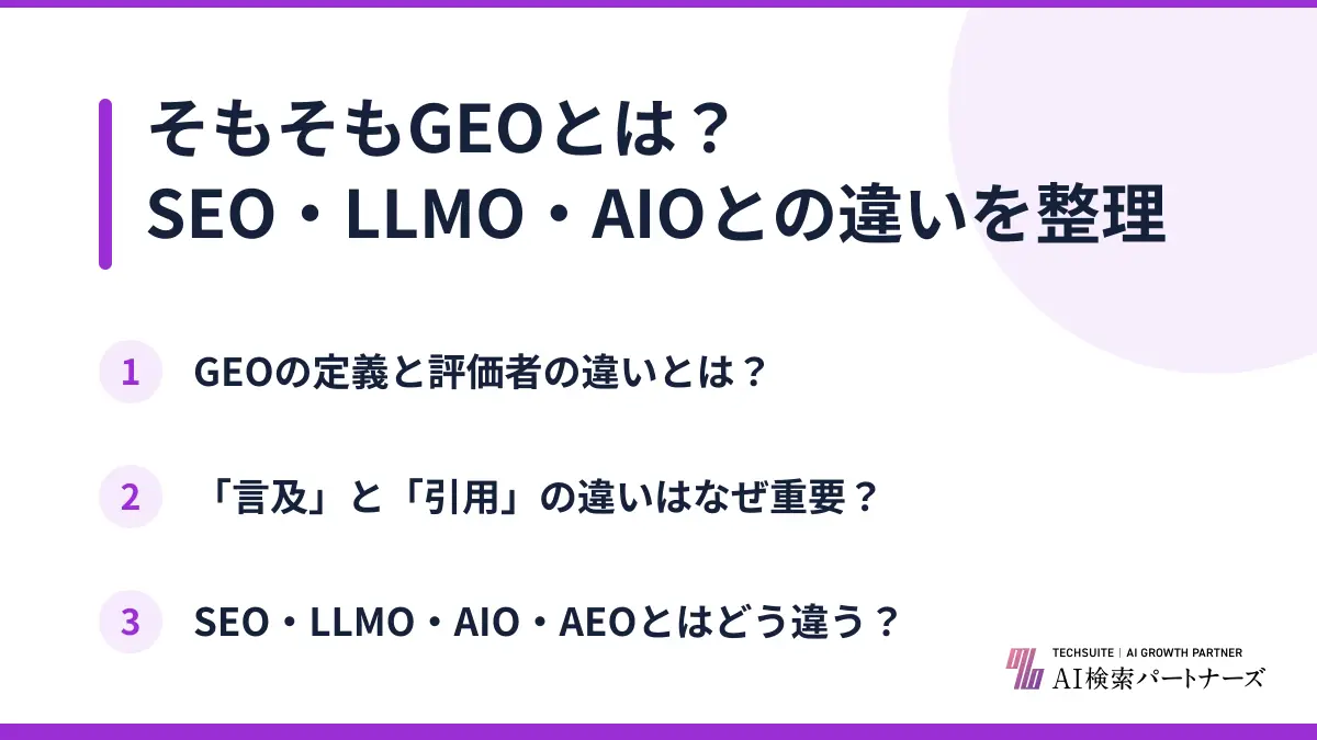 そもそもGEOとは？SEO・LLMO・AIOとの違いを整理