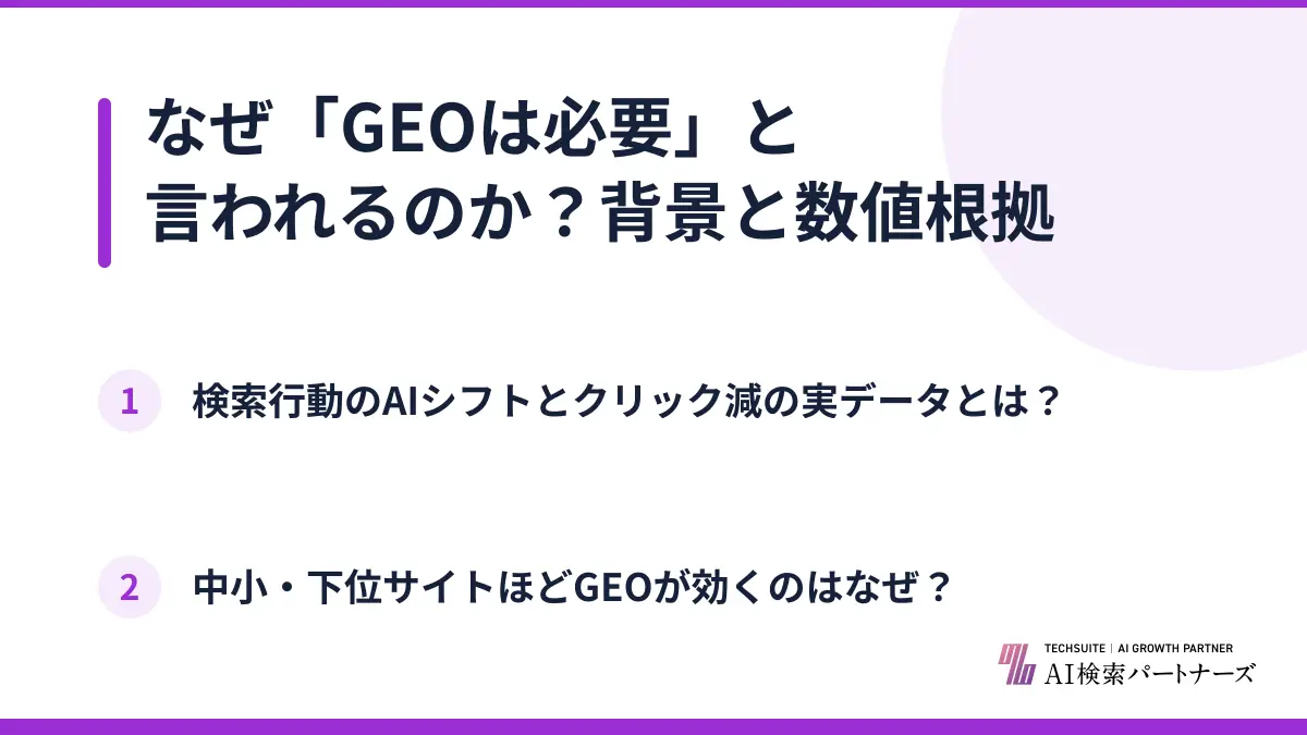 なぜ「GEOは必要」と言われるのか？背景と数値根拠