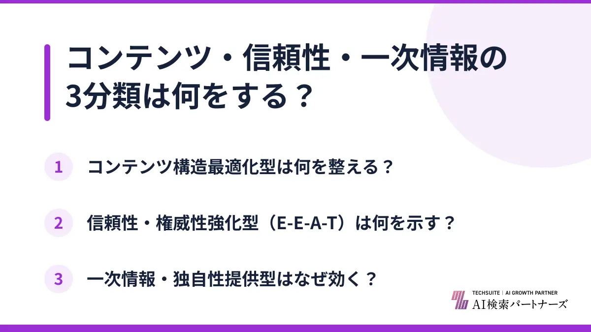 コンテンツ・信頼性・一次情報の3分類は何をする？