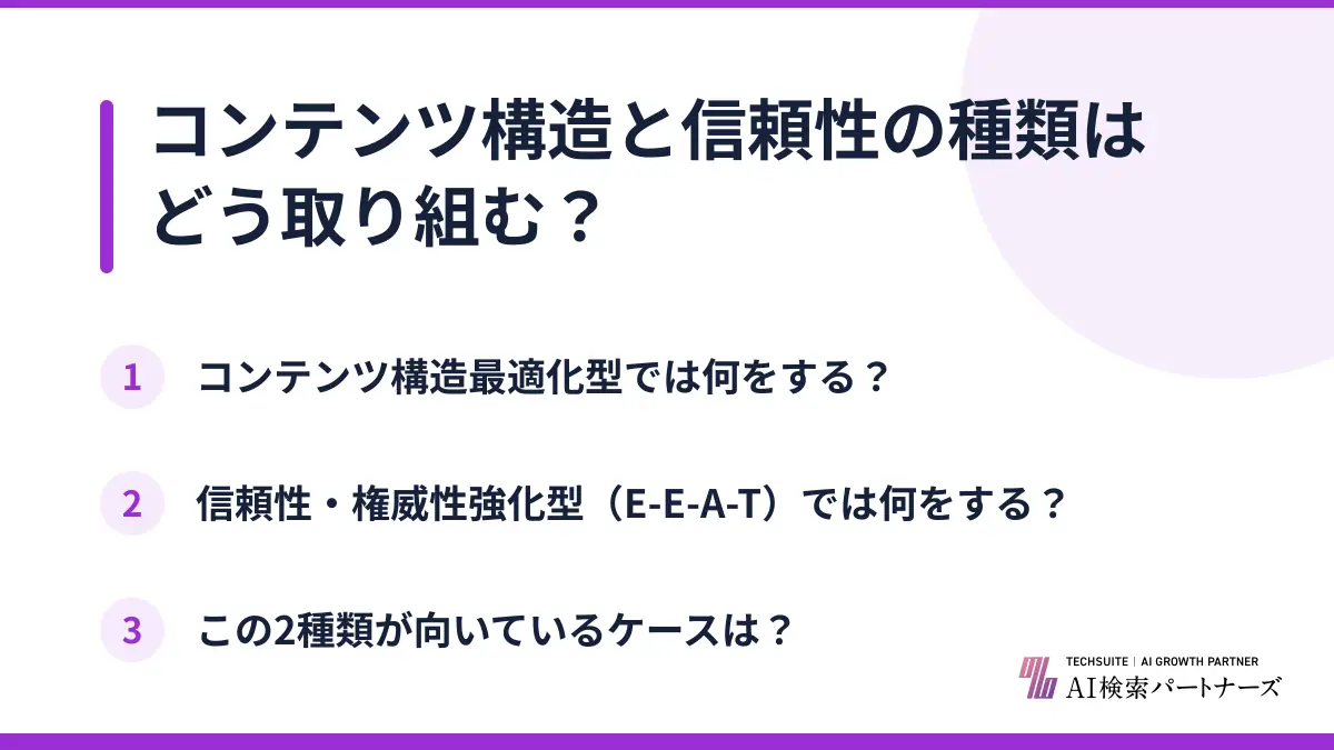 コンテンツ構造と信頼性の種類はどう取り組む?