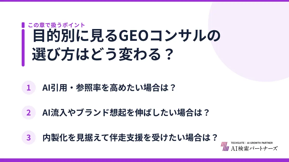 目的別に見るGEOコンサルの選び方はどう変わる？