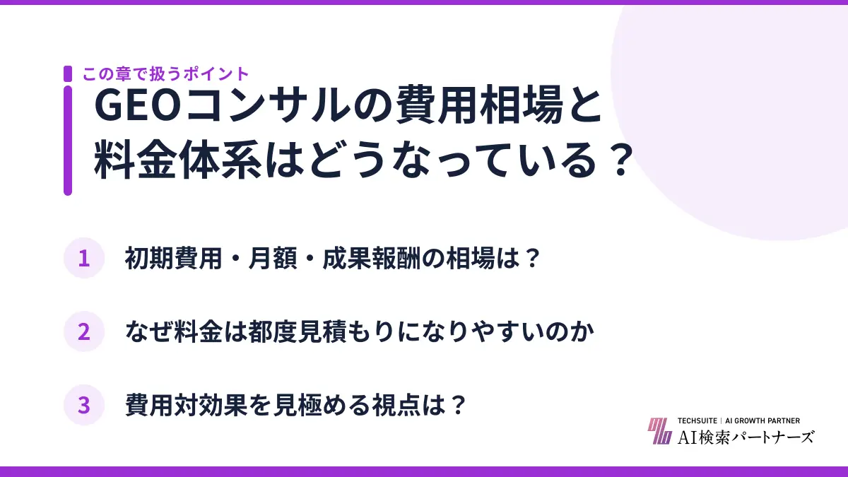 GEOコンサルの費用相場と料金体系はどうなっている？