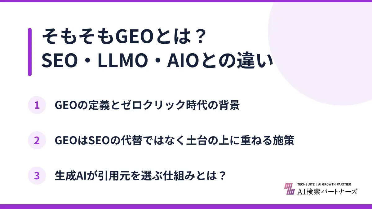 そもそもGEOとは？SEO・LLMO・AIOとの違い
