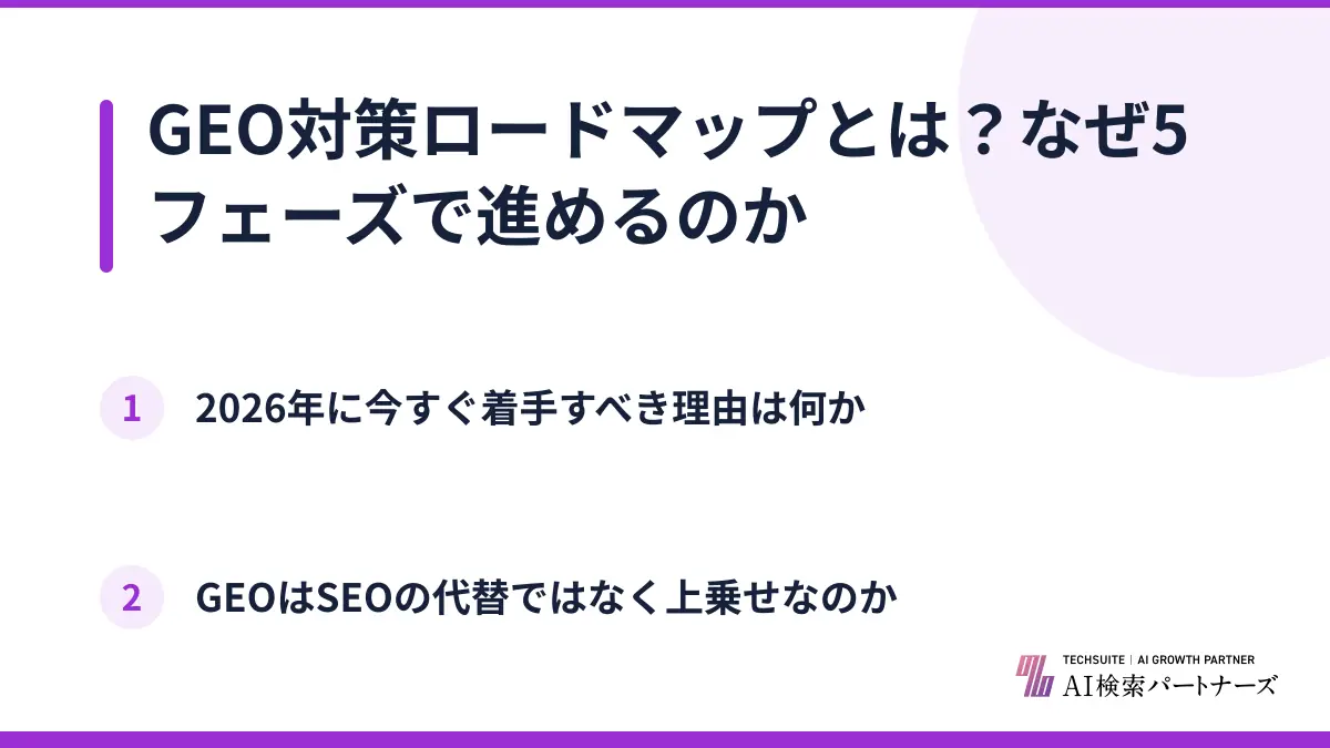 GEO対策ロードマップとは？なぜ5フェーズで進めるのか