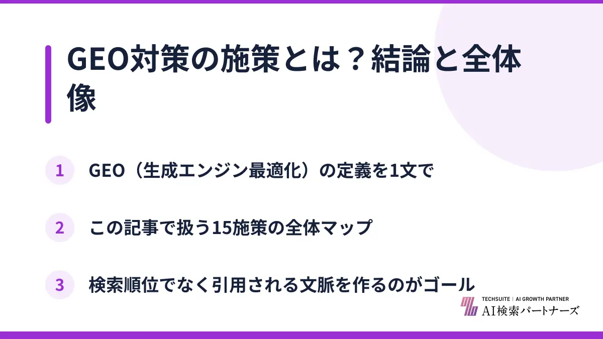GEO対策の施策とは?結論と全体像