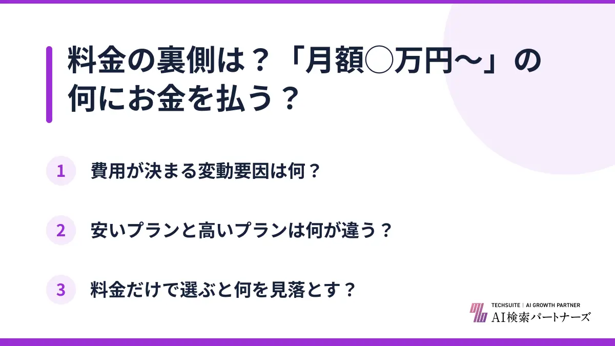 料金の裏側は？「月額◯万円〜」の何にお金を払う？