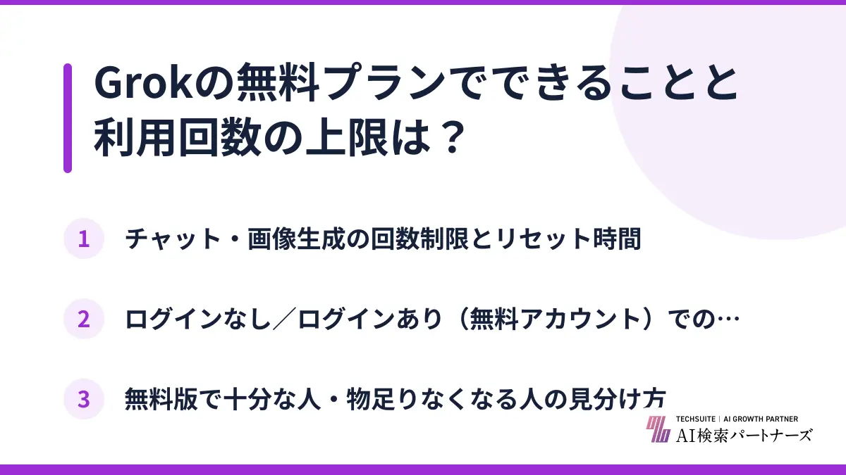 Grokの無料プランでできることと利用回数の上限は？