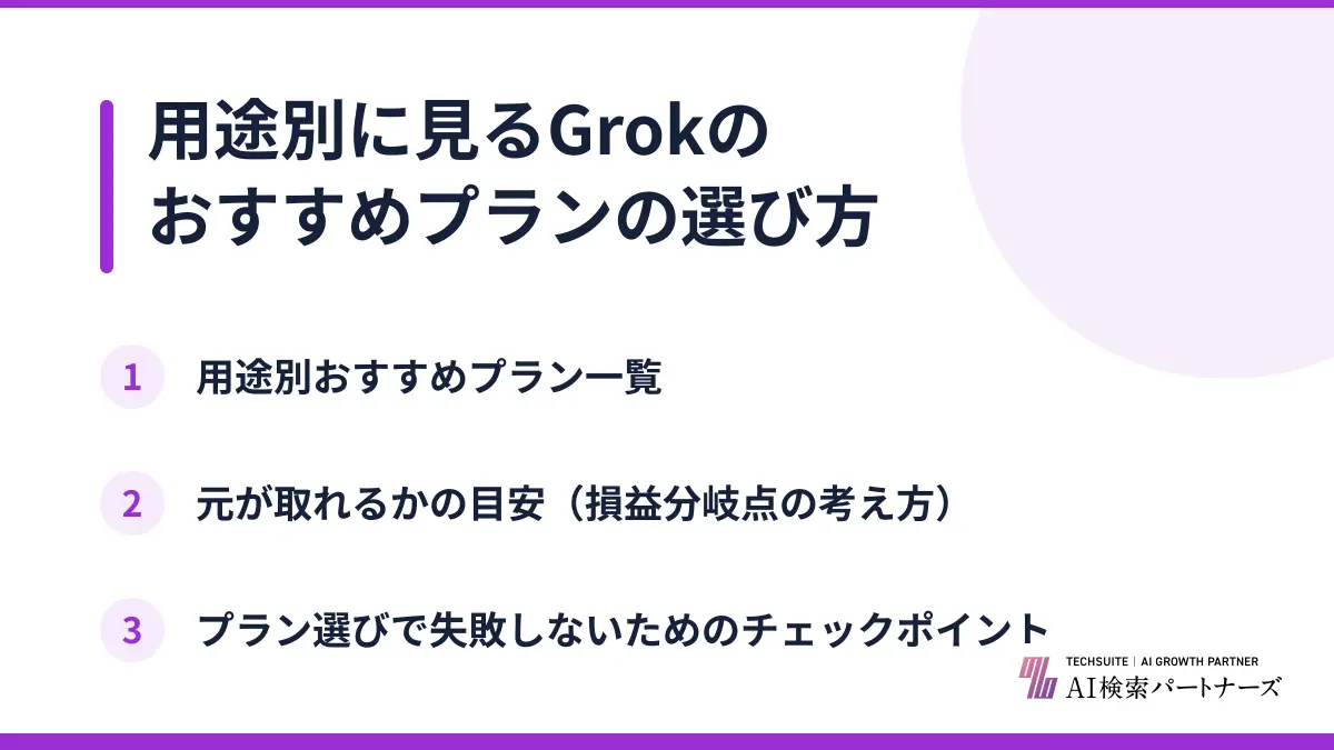 用途別に見るGrokのおすすめプランの選び方