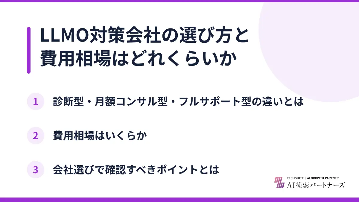 LLMO対策会社の選び方と費用相場はどれくらいか