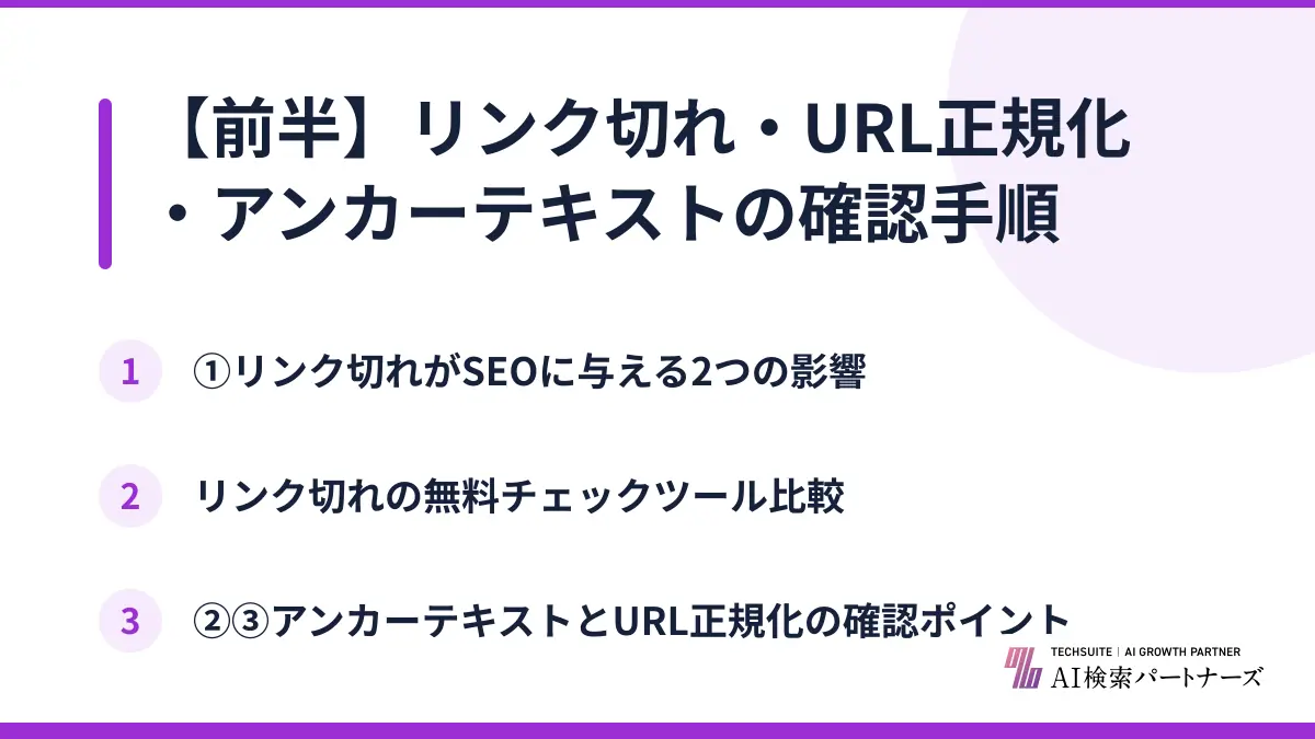 【前半】リンク切れ・URL正規化・アンカーテキストの確認手順