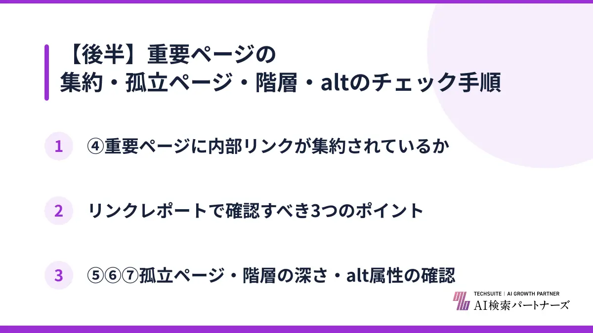 【後半】重要ページの集約・孤立ページ・階層・altのチェック手順