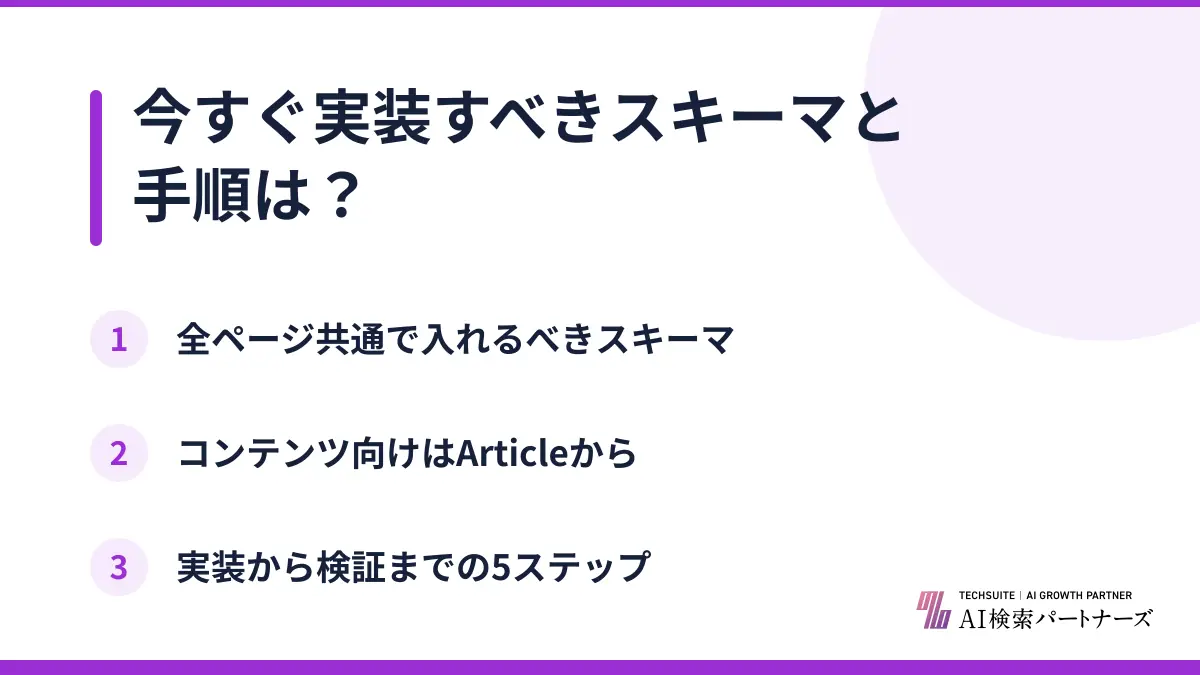 今すぐ実装すべきスキーマと手順は?