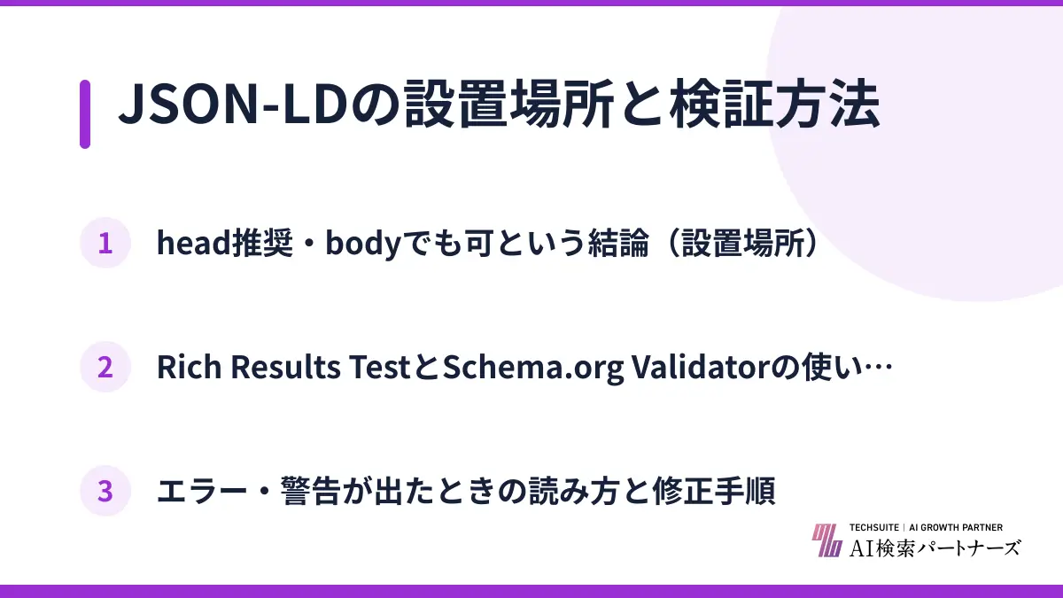 JSON-LDの設置場所と検証方法