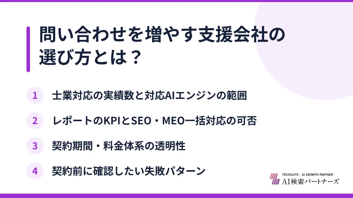 問い合わせを増やす支援会社の選び方とは?