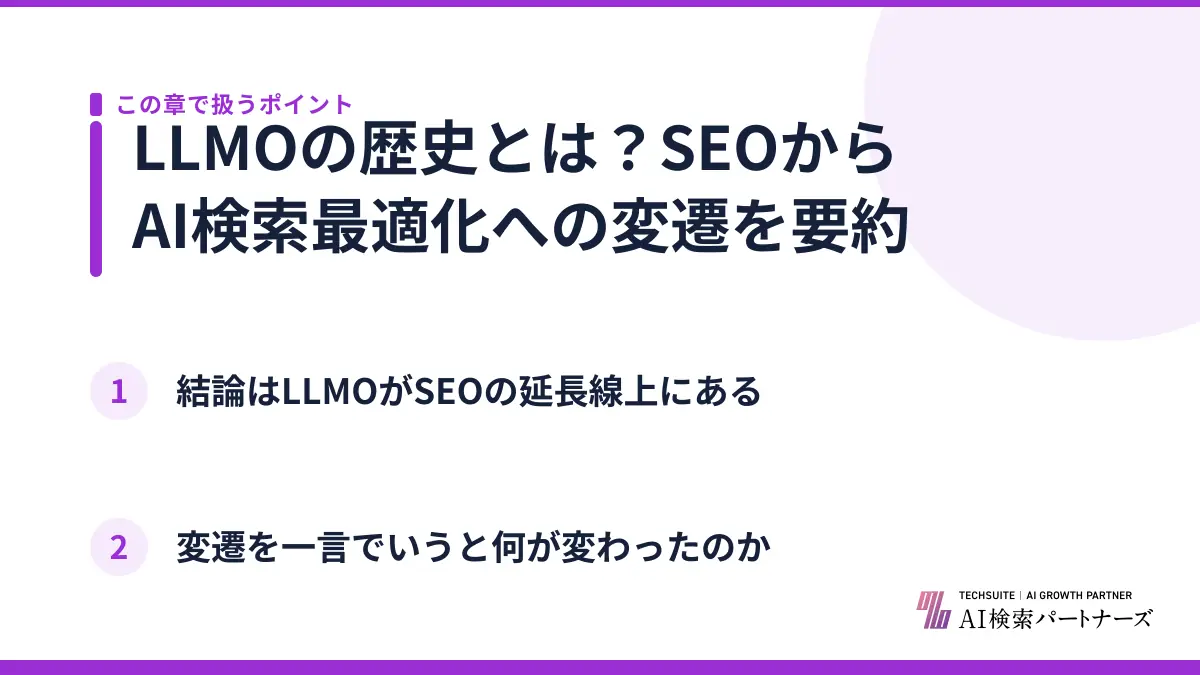 LLMOの歴史とは?SEOからAI検索最適化への変遷を要約