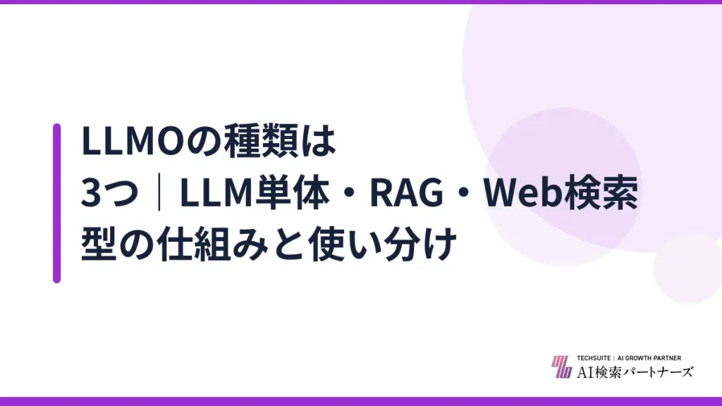 LLMOの種類は3つ｜LLM単体・RAG・Web検索型の仕組みと使い分け